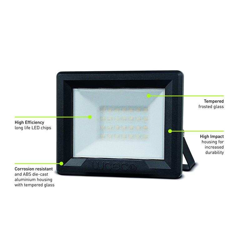 Luceco LED Eco Slimline Floodlight, 20 Watts, Black