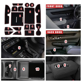 Muslogy Center Console Liner Mats Compatible with Honda CRV 2025 2024 2023 Accessories Cup Holder Insert Mat, Door Slot Pad, Anti-Slip Dust Interior Sets 17 PCS Custom Rubber Decoration (Red)
