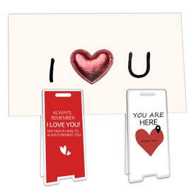 Keilefo Valentines Day Gifts for Girls, 2 Mini Signs and 1 Card with Envelope, I Love You Reminder Small Sign and You Are Here In My Heart little Sign, Romantic Love Themed Plaques Decor