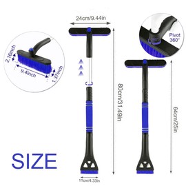 Qeioauek Removable Ice Scraper, 360° Rotating Snow Brush, 3-in-1 Ice Scraper, Snow Brush, Ice Scraper with Broom, for Car, Truck, SUV (Blue)