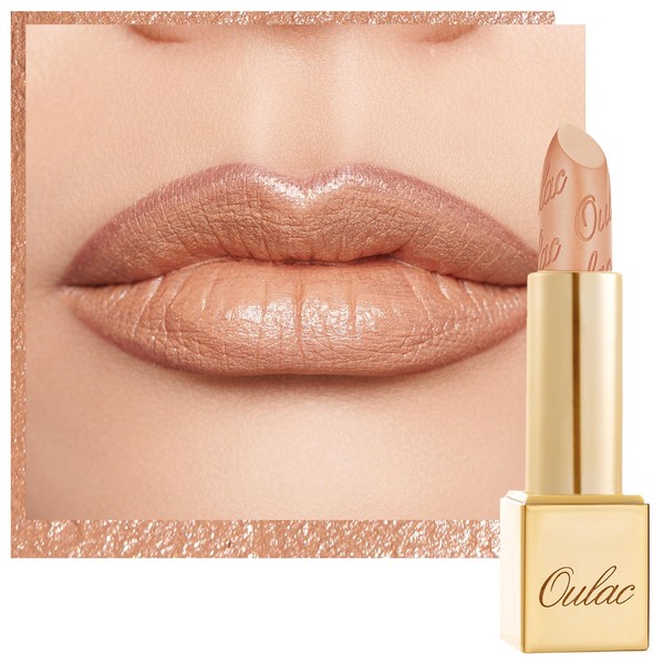 OULAC Glow Metallic Shine Lipstick, Nude High Impact Lipcolor, Lightweight