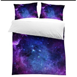 MUSOLEI Starry Sky Single Bedding Set for Kids Boys Girls, Lovely Nebula Microfibre Bed Duvet Cover Set, 3D Galaxy Blue Star Zipper Quilt Cover Sets 135×200cm with Pillowcase 50×75cm