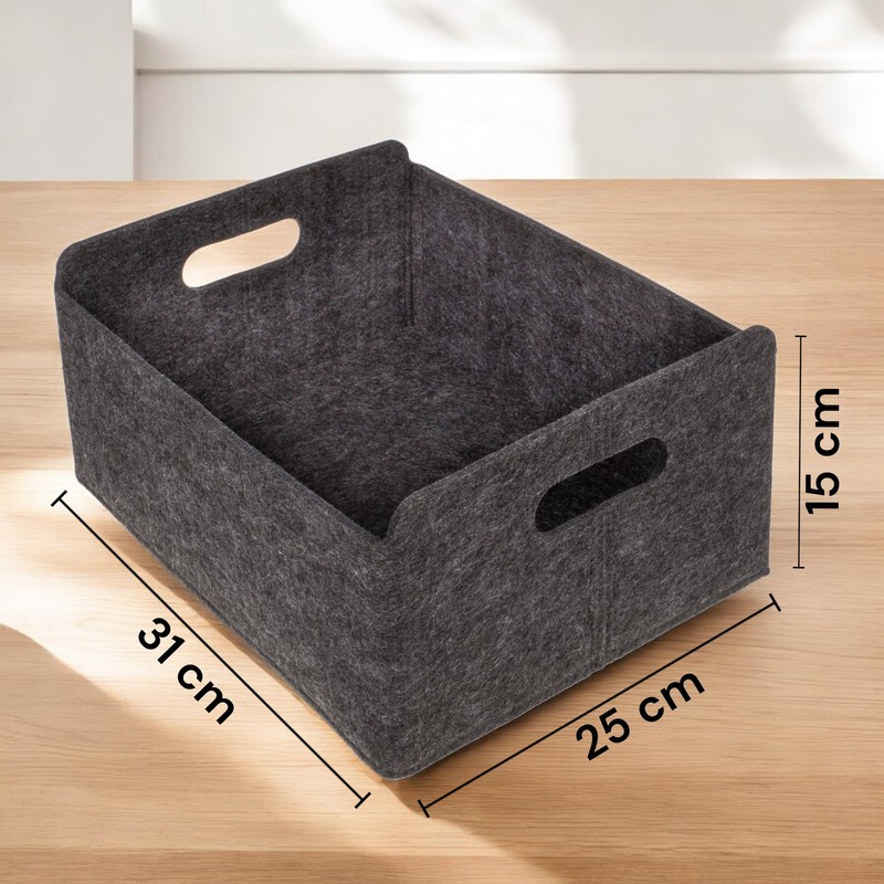 MIJOMA Set of 2 Felt Storage Boxes, Dark Grey, Foldable