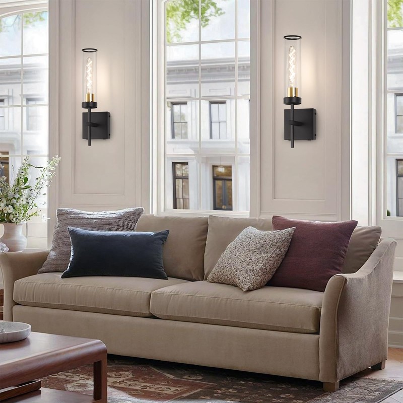 Wall Sconces,Battery Operated Wall Sconce 10400mAh Black and Gold Fast