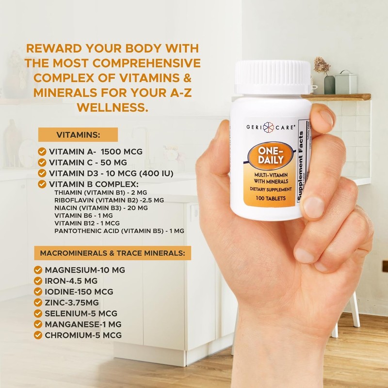 GeriCare One-Daily Multivitamins with Minerals (100 Tablets) High-Potency Multi-Vitamin &