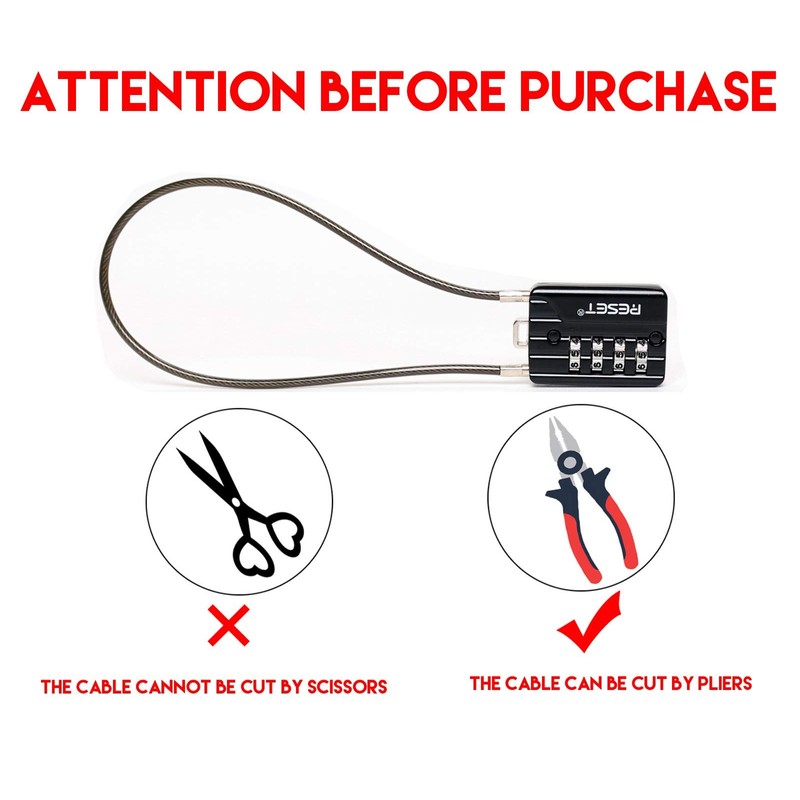 RESET-200 (1 Pack) 4 Digit Combination Flexible Cable Padlock,20 inch