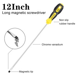 IEBUOBO Slotted and Phillips Screwdriver, PH2 12" Long Cross-head Screwdriver & Flat Blade Screwdriver, 2 Packs Magnetic Screwdriver with Rubber Handle, With Magnetizer/Demagnetizer Tool