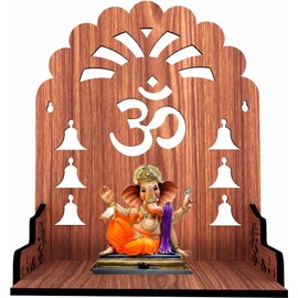 Wooden Om Mandir Shape Pooja Home decoration Wall Hanging Engineered Wood Home Temple (Height: 10 inches, DIY(Do-It-Yourself))(02N)(Brown)