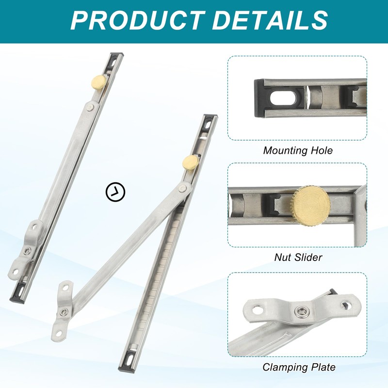 sourcing map 2Pcs Casement Window Hinges, 10" 304 Stainless Steel