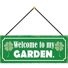 Schatzmix Welcome to My Garden Metal Sign 27 x 10 cm Decorative Tin Sign with Cord Tin Sign, Multi-Colour, 27 x 10 cm