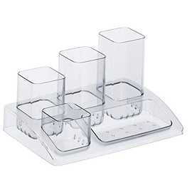 Rotho SOHO Plastic (PS) BPA Free Clear Plastic Pen Holder 18.5 x 12.5 x 10.0cm