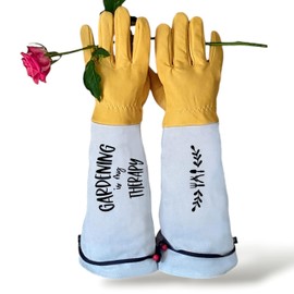 Myoma Gardening is My Therapy Rose Gloves, Extra Long Gardening Gloves in Size S, Spike Protection, Leather, Thorn Resistant for Men and Women, Adjustable Waistband for Optimal Hold, Breathable