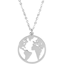 styleBREAKER 05030059 Women's Stainless Steel Necklace with Round World Map Amulet Pendant Necklace Anchor Chain Jewellery, Stainless Steel