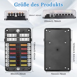SETAWEEH 12-Way Car Fuse Holder, 12 Volt Blade Fuse Holder, DC 12 V Car Fuse Box, Waterproof Fuse Box with LED Display, Protective Cover, 24 Blade Fuses for Car, Truck, etc.