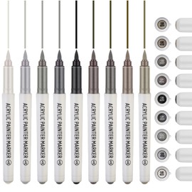 ZZWUAPT Grey Acrylic Paint Pens,Colored Paint Pen Markers,Brush Tip Paint Pens for Rock Painting Wood Glass Ceramic Canvas Stone DIY Crafts Making Art Supplies