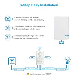 Wireless Switch, Thinkbee 2 Gang Light Switch, Permanent, Waterproof, Wireless Light Switch, Easy Installation at Home, Office, Restaurant, Factory etc., -30 ~ + 75 °C