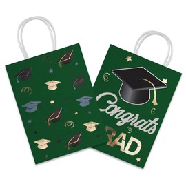 12 Pieces Graduation Gift Bags, Graduation Party Favor Gifts Wrapping Bags for Graduation Season Theme Party Supplies Decoration (Green Gold)