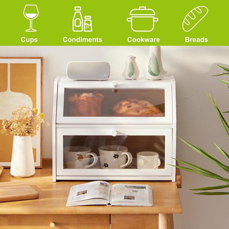 Farmhouse Bread Box for Kitchen Countertop Bread box Double Layer