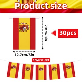 32.8 ft Spanish Pennant Flags Banner, 30 Pcs Mini Spain String Flags, Red and Yellow Bunting for National Day, Hispanic Heritage, Soccer Events, Festivals, Home, Garden, and Party Decorations