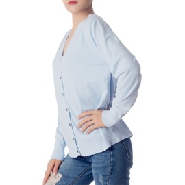 iB-iP Women's Fashion Button V-Neck Sweater Ladys Lightweight Cardigan, Size: 10, Light Blue