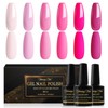Shining She Pink Nail Polish, 6 Colors Fuchsia Light Pink Bright Pink Semi-Permanent Nail Polish Soak-Off UV Nail Polish for Beginners DIY Nail Art, 8ml