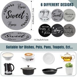 Queekay 7" Wooden Trivets for Hot Dishes Pots and Pans, 6 Farmhouse Pot Pads with Holder Heat Resistant Mats Housewarming Gift for Thanksgiving Christmas Table Countertop Decoration(Gradient Gray)