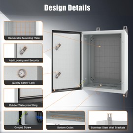 Steel Electrical Box Junction Box, 20 x 16 x 10'' NEMA 4X Steel Electrical Box, IP66 Waterproof & Dustproof, Outdoor/Indoor Wall-Mounted Electronic Equipment Enclosure Box with Mounting Plate