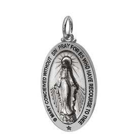 US Jewels Ladies 925 Sterling Silver 28mm Large Virgin Mary Pendant
