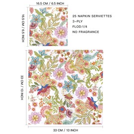 WRAPAHOLIC 25Pcs Floral Paper Napkins - 3-Ply Paisley Floral Disposable Luncheon Paper Napkins for Bridal Shower, Wedding, Birthday, Tea Party - 6.5 x 6.5 In