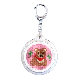 オリムパス製絲 クロスステッチ 刺しゅうキット どうぶつシリーズ ラウンドキーリング クマ 白 KS-144