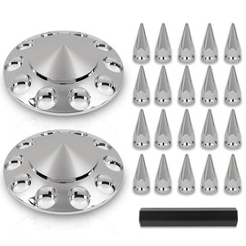 PIT66 Front Wheel Cover Hub Cover Set Compatible with Semi-Truck 20",22.5" and 24.5" Wheels Chrome Semi Truck Wheel Cover 33mm Nut Covers Spiked