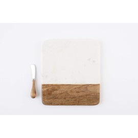 Mud Pie Marble and Wood Serving Board and Spreader, White
