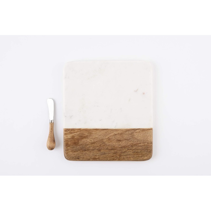Mud Pie Marble and Wood Serving Board and Spreader, White