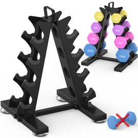 TomCare 4 Tier Dumbbell Rack Stand Only, Weight Rack for Dumbbell Set (5-15 LB) Home Gym Storage Rack for Weights Metal A-Frame Strength Training Dumbbell Racks with Handle (Dumbbells not Included)