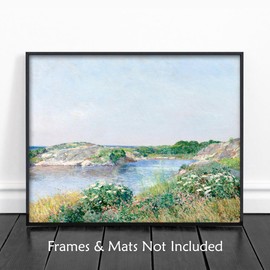 CLOUD NINE PRINTS | Little Pond, Appledore Island Print, Vintage Rocky Beach Seascape - Blue Coastal Decor, Ocean Landscape Wall Art, Ocean Wildflower Art (8x10 Unframed)