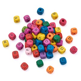 PandaHall 500pcs Colorful Cube Wood Letter Beads 10mm Square Natural Wooden Spacer Loose Beads with Black Alphabet for Macrame Crafts DIY Bracelet Necklace Jewelry Making, Hole: 3mm