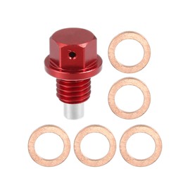 X AUTOHAUX 1 Set M12x1.75 Oil Drain Plug Magnetic Aluminum Sump Drain Nut with 5 Washers for Car Motorcycle Red