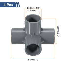 MECCANIXITY 4 Pcs PVC Fitting, 5 Way PVC Fitting 1" 0.98" PVC Connectors PVC Elbow PVC Pipe Fittings PVC Coupling PVC Furniture Corner Connector for DIY Garden Support Structure, Grey