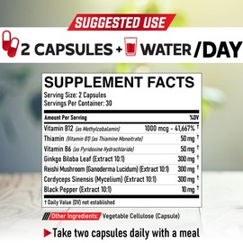 7in1 Vertigo Supplement 9200mg added Vitamin B1, Vitamin B6, Vitamin B12 (Methylcobalamin), Ginkgo Biloba & More - 60 Capsules for Brain, Heart & Immune Health