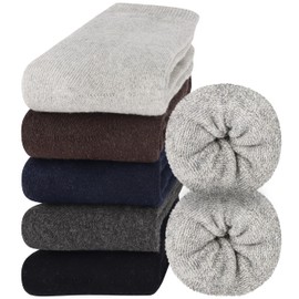 Jeasona 5 Pairs Men's Thermal Socks 43-46 Warm Winter Socks Men's Warm Thermal Thick Socks Men's Wool Socks Men Black Grey, Multicolor-1023C