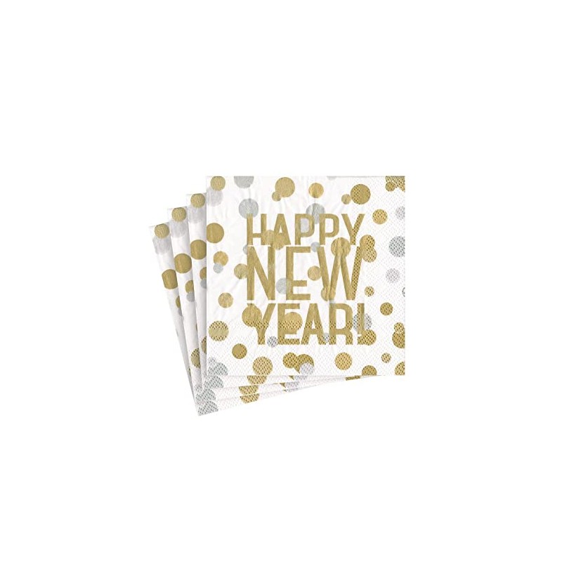 Caspari Confetti Happy New Year Paper Cocktail Napkins in White