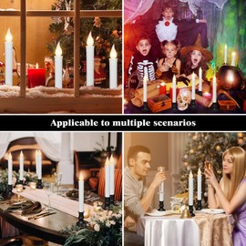Yungyan 20 Pieces Christmas Window Candle Lights with Sensor Dusk to Dawn Battery Operated LED Candles Bulk Flameless Candles Flicker Flame for Xmas Holiday Party Decorations (Black Base)
