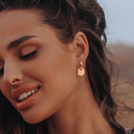 LOLIAS 14K Hoop Earrings Gold Earrings Silver 925 Hanging Earrings Gold Hoop Earrings with Round Coin Pendant Hypoallergenic Drop Earrings for Women Girls