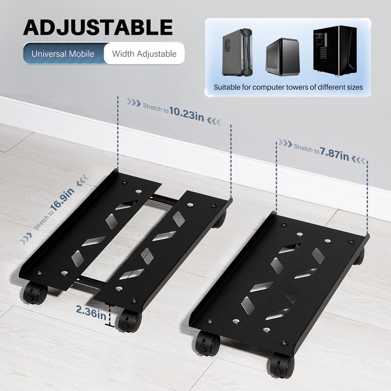 Hovadova Mobile PC Tower Stand, Adjustable Metal Computer Tower Stand,
