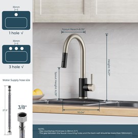 FORIOUS Kitchen Faucet with Pull Down Sprayer, High Arc Modern Classic Sink Faucet Stainless Steel with Deck Plate Fit for 1 or 3 Hole for Pot Filler Bar Farmhouse Laundry Rv, Black Brushed