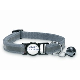 Girafus Cat Collar with Safety Clasp, 5 x Stickers for Names, Tel.nr Cat Collar with Bell, Reflective, for Girafus Tracker, Safety Collar Cats (Grey)