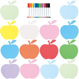 100 Pcs 4 Inch Apple Cutouts Paper with 12 Pcs Different Ink Marker Pens Assorted Color Die Cuts for DIY Craft Projects Bulletin Board Decor (100, Apple Cutouts)