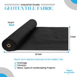 Super Geotextile 4, 6, 8 oz Non Woven Fabric for Landscaping, French Drains, Underlayment, Erosion Control, Construction Projects - 4 oz (3X50)