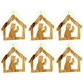 Wise King, Bulk Pack of 6 Holy Land Olive Wood Christmas Ornaments from Israel, Wooden Hanging Decorations for Christmas Tree, Made in Bethlehem
