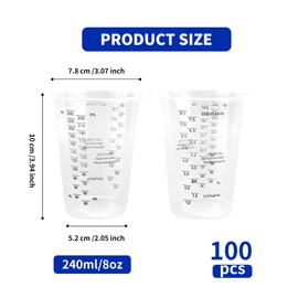 AZKEEGREY Pack of 100 Epoxy Resin Mixing Cups 240 ml, Transparent Measuring Cups for Liquids, Mixing Resin, Paint, Pigment